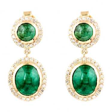 Exquisite 14K Yellow Gold Emerald & Diamond Earri… - image 1