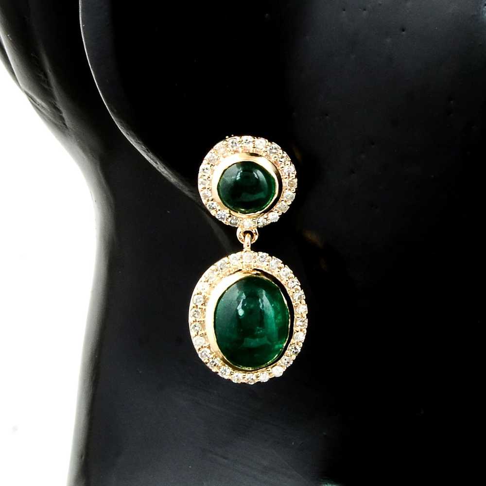 Exquisite 14K Yellow Gold Emerald & Diamond Earri… - image 2