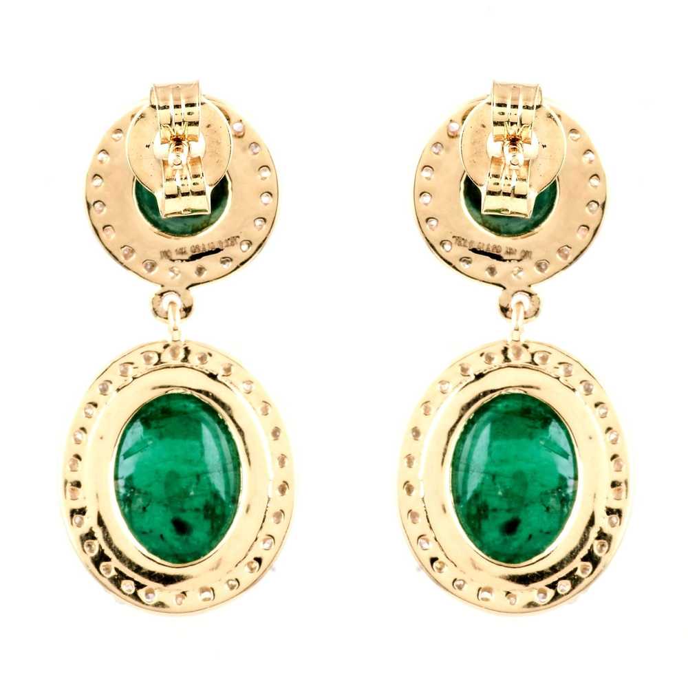 Exquisite 14K Yellow Gold Emerald & Diamond Earri… - image 3