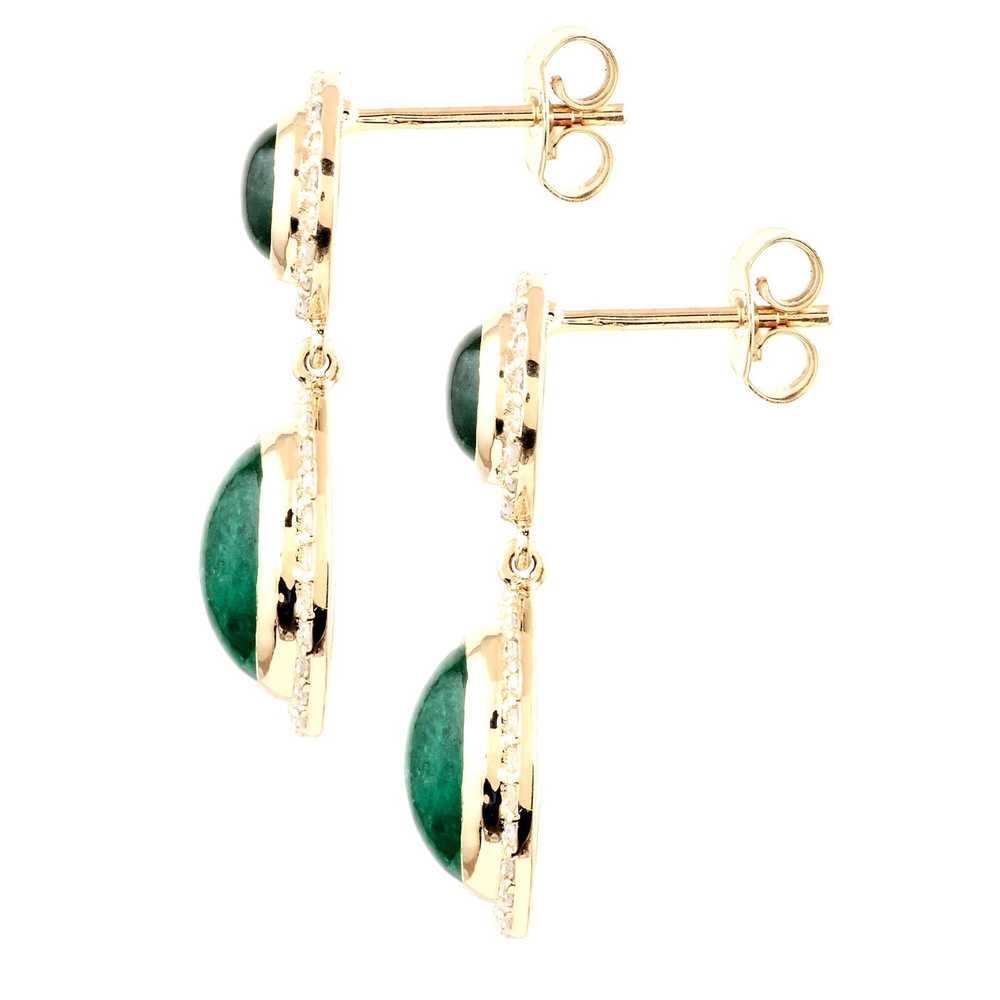 Exquisite 14K Yellow Gold Emerald & Diamond Earri… - image 4