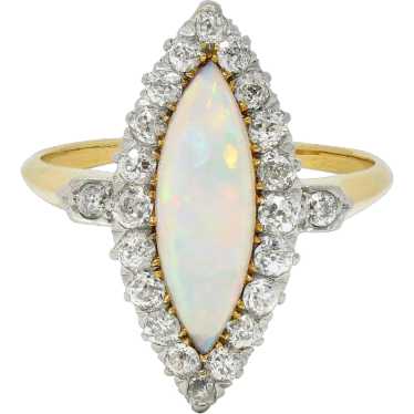 Edwardian Opal Diamond Platinum 18 Karat Yellow Go