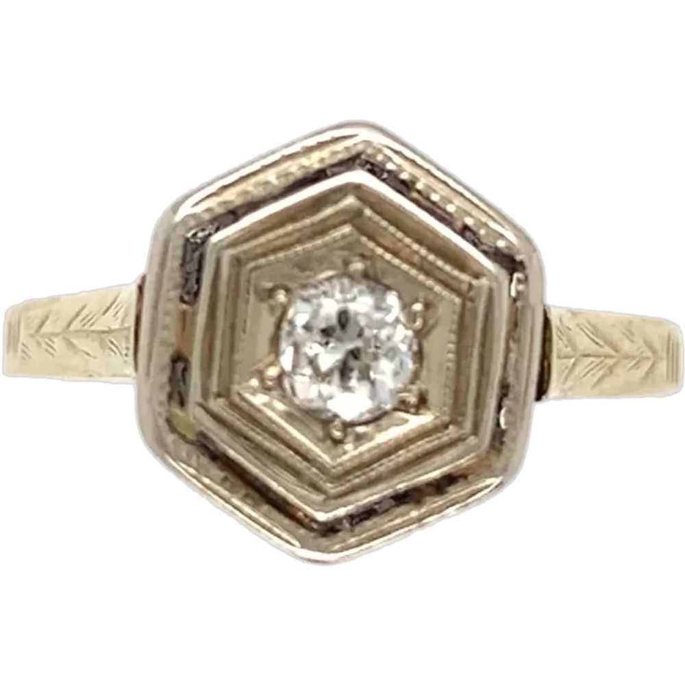 Art Deco 14K Yellow Gold Diamond Ring with White … - image 1