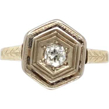 Art Deco 14K Yellow Gold Diamond Ring with White … - image 1