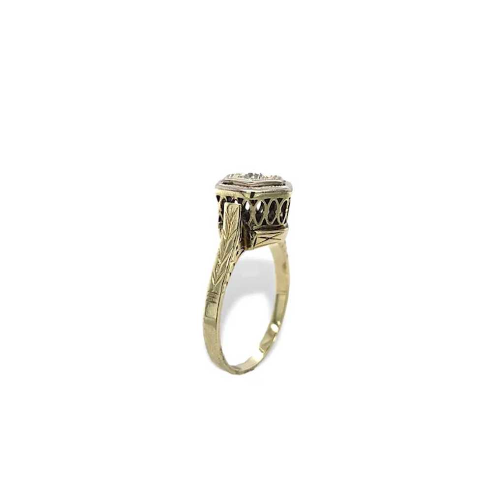 Art Deco 14K Yellow Gold Diamond Ring with White … - image 3