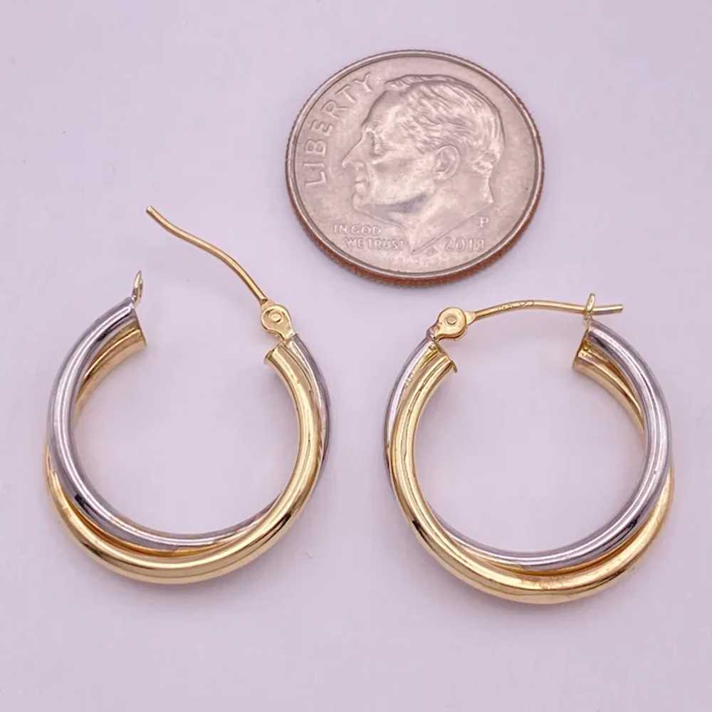 Double Hoop Cross-Over Earrings 14K Two-Tone Gold… - image 2