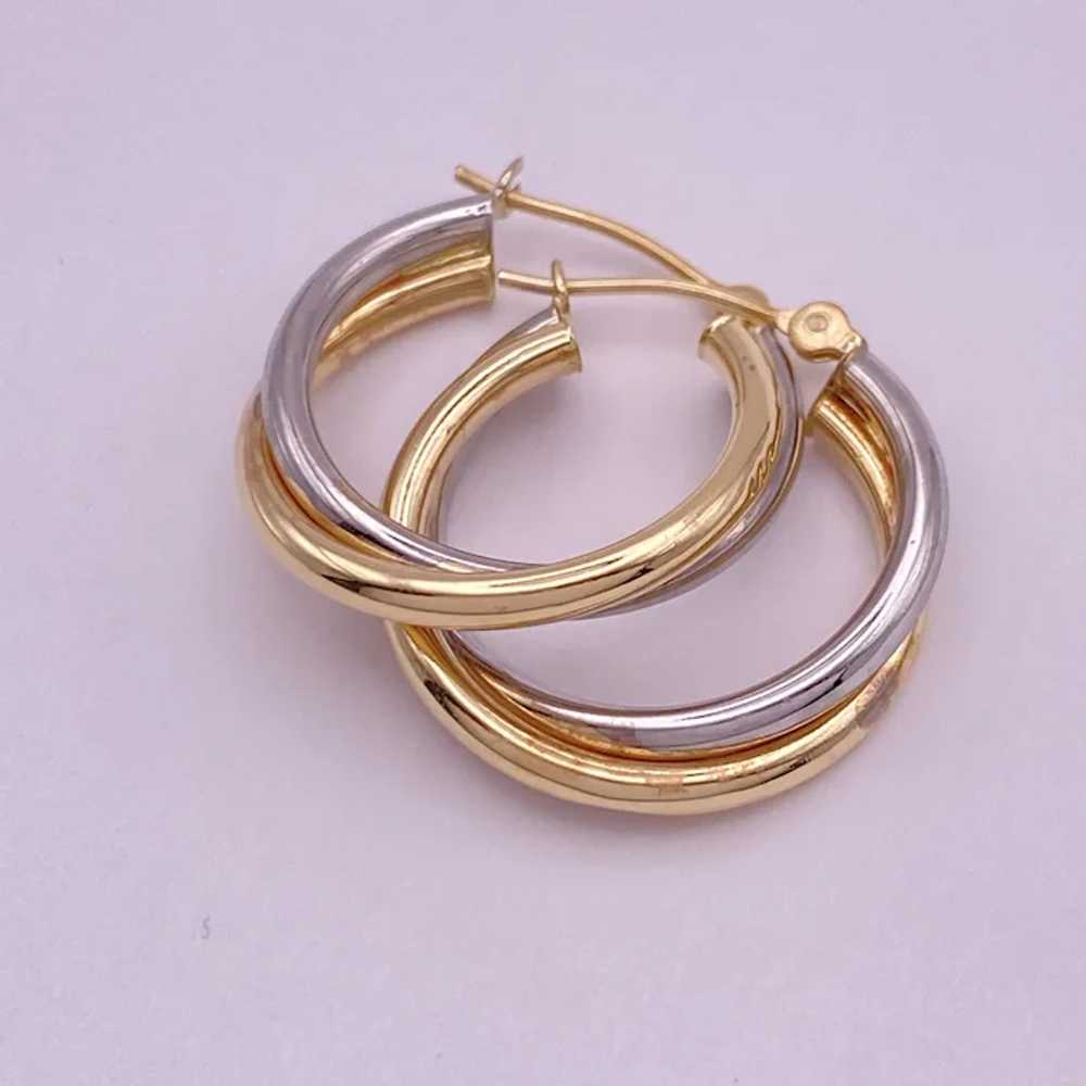 Double Hoop Cross-Over Earrings 14K Two-Tone Gold… - image 3