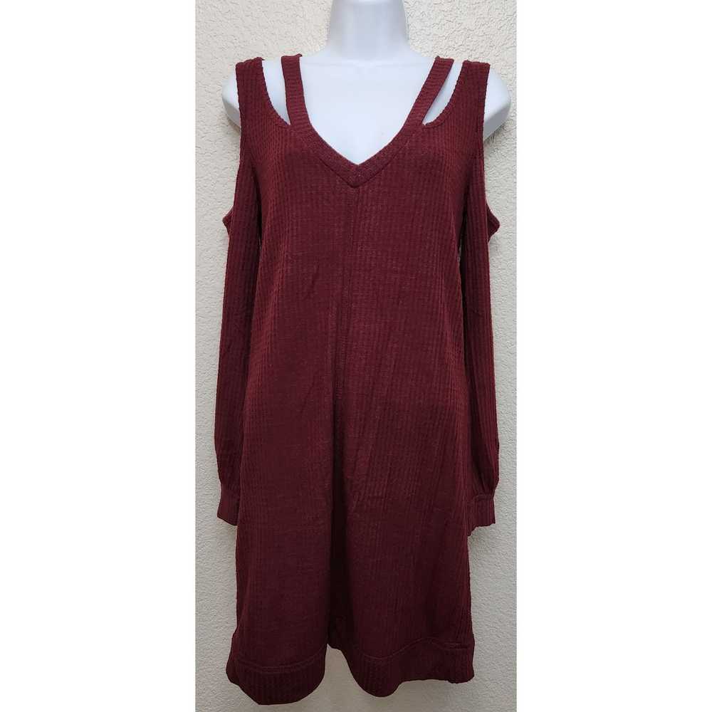 Other Venus Burgundy Waffle Knit Cold Shoulder To… - image 1