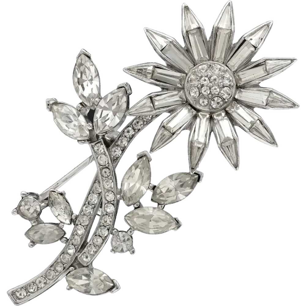 HOLD Vintage Trifari Rhinestone Flower Brooch Ele… - image 1