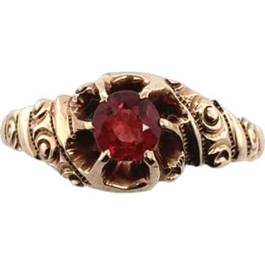 Victorian 10K Rose Gold Garnet Belcher Ring