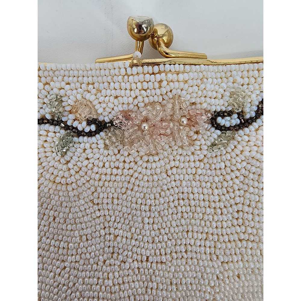 Vintage Beaded White and Pastel Floral Purse (no … - image 12