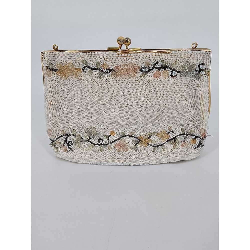 Vintage Beaded White and Pastel Floral Purse (no … - image 1