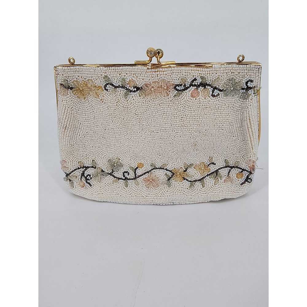 Vintage Beaded White and Pastel Floral Purse (no … - image 2