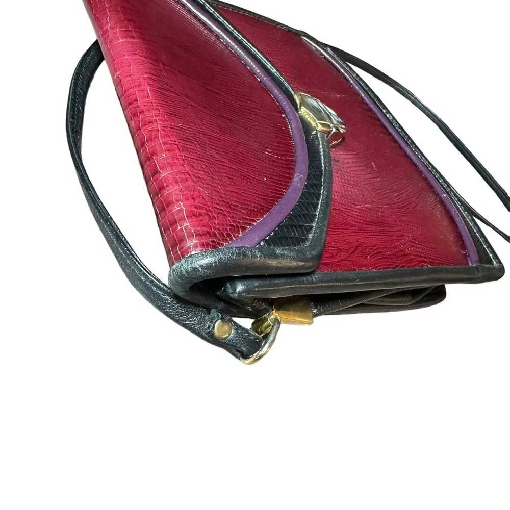 Vintage Red and black leather bag lizard pattern … - image 10