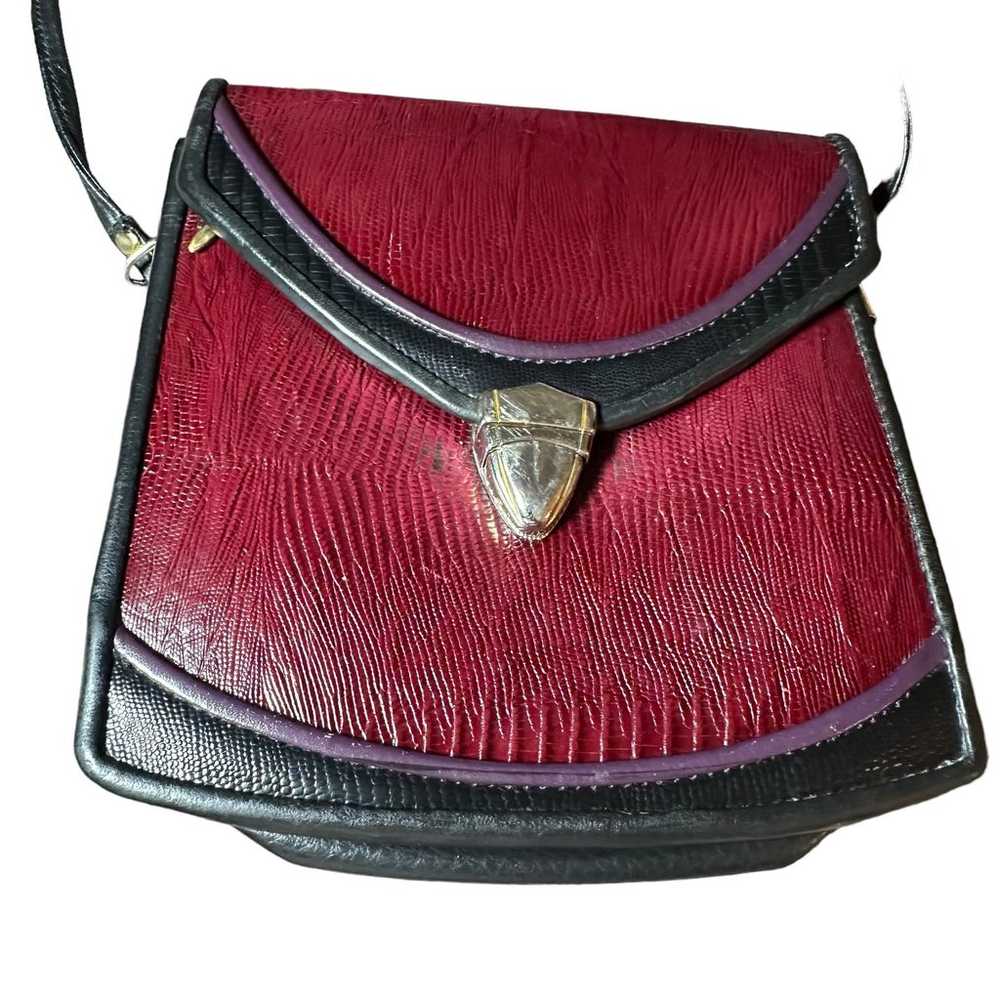 Vintage Red and black leather bag lizard pattern … - image 1