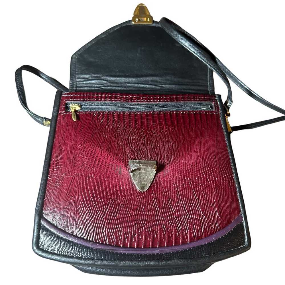 Vintage Red and black leather bag lizard pattern … - image 2