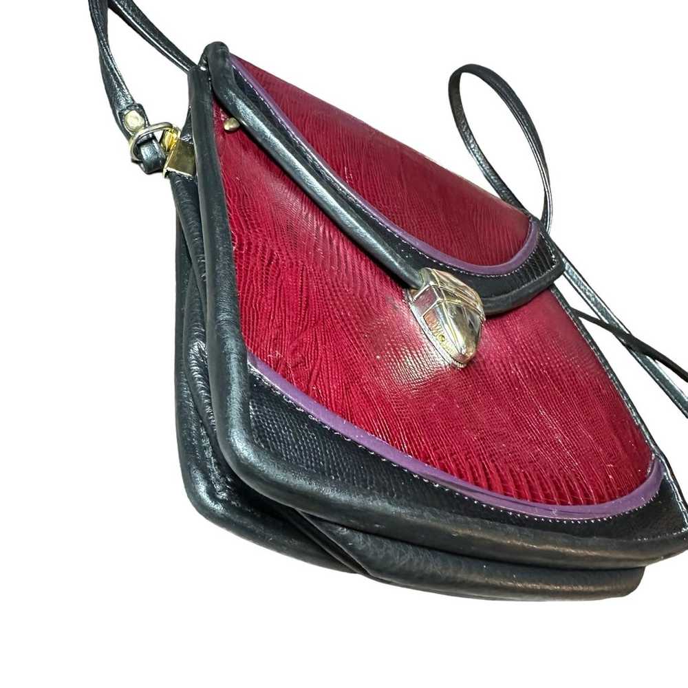 Vintage Red and black leather bag lizard pattern … - image 5