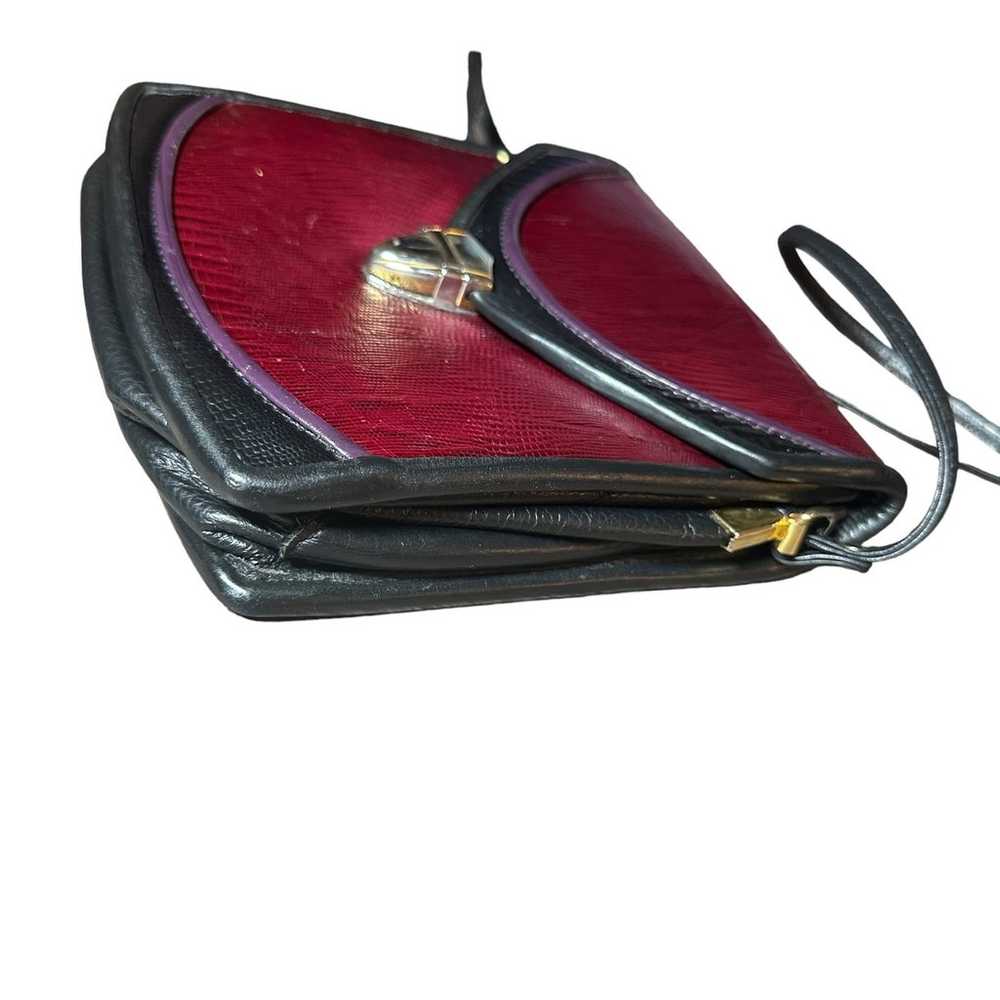 Vintage Red and black leather bag lizard pattern … - image 6