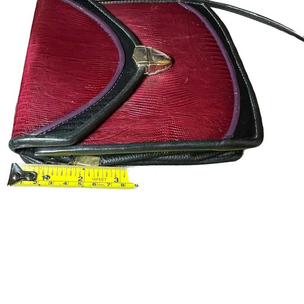 Vintage Red and black leather bag lizard pattern … - image 9