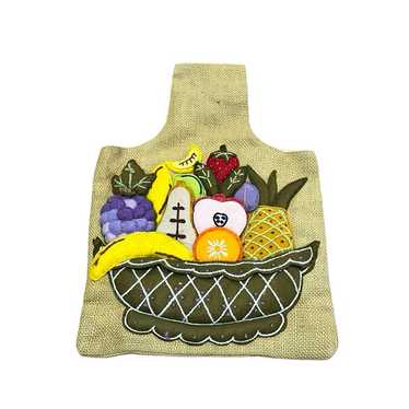 Vintage Linen Shopping Bag Felt Fruit Bowl 3D Eco… - image 1