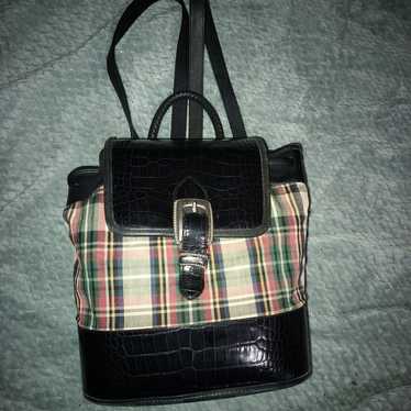 Brighton Embossed Black Leather and Plaid Drawstr… - image 1