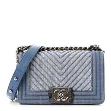 CHANEL Denim Chevron Quilted Small Boy Flap Blue