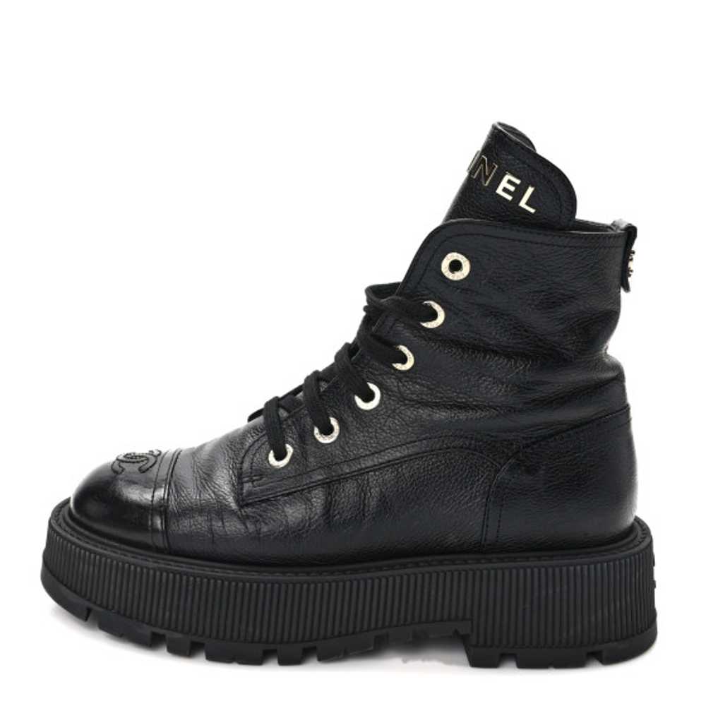 CHANEL Grained Shiny Calfskin CC Lace Up Combat B… - image 1