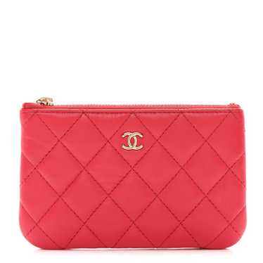 CHANEL Lambskin Quilted Small Cosmetic Case Red