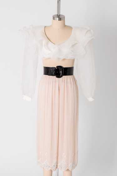 Blush Beaded Silk Chifon Midi Skirt