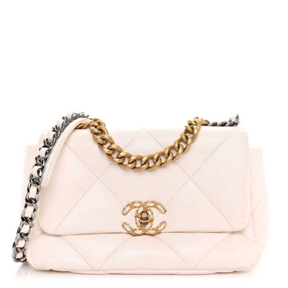 CHANEL Lambskin Quilted Medium Chanel 19 Flap Whi… - image 1