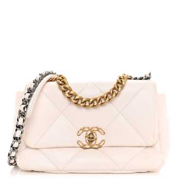 CHANEL Lambskin Quilted Medium Chanel 19 Flap Whi… - image 1