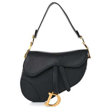 CHRISTIAN DIOR Grained Calfskin Saddle Bag Black