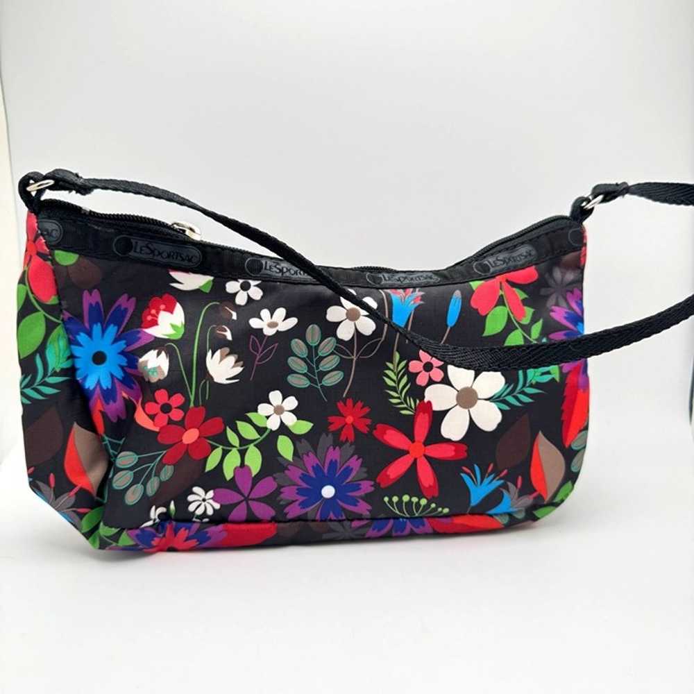 LeSportsac Small Floral Colorful Print Black Nylo… - image 10