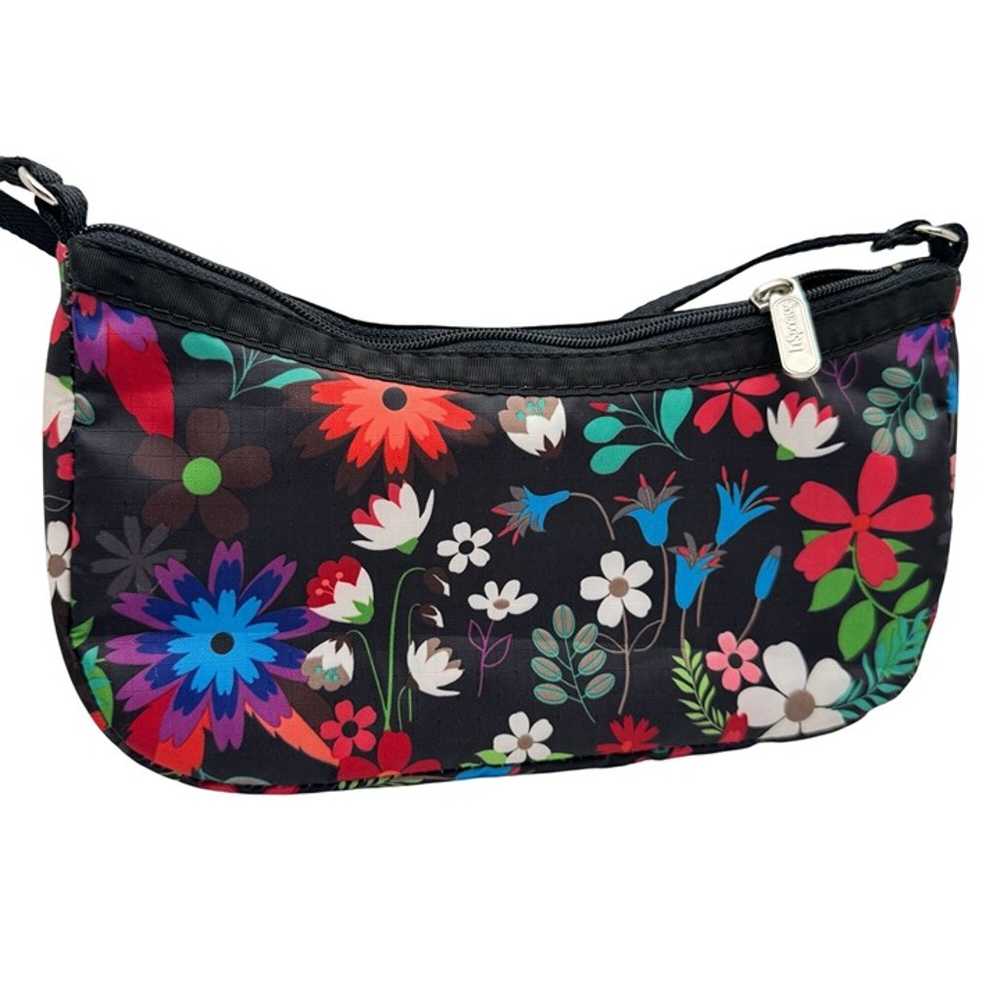 LeSportsac Small Floral Colorful Print Black Nylo… - image 1