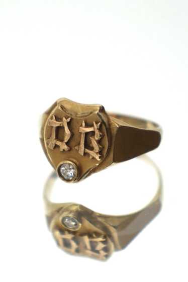 14K Gold & Diamond Initial Signet Ring