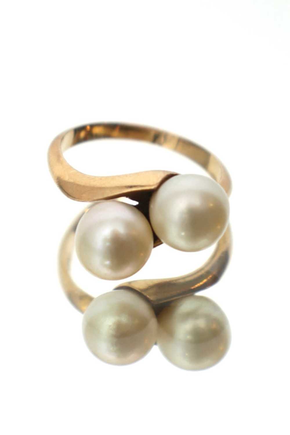 14K Gold Twin Pearls Ring - image 1