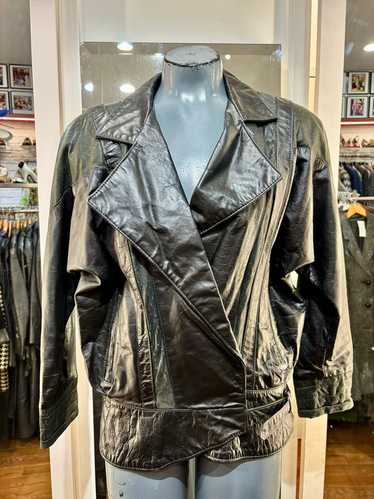 80’s Black & Olive Wrap Leather Jacket By G III Le