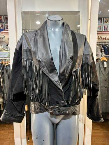 80’s Black Fringe Leather Jacket By Winlit