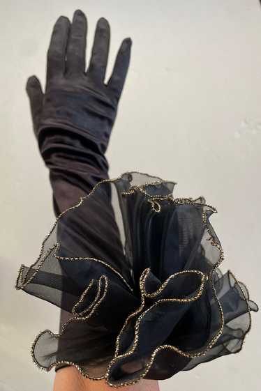 Vintage 1980's Black and Gold evening Gloves Sele… - image 1