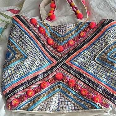 XL bohemian crochet embroidered beaded pompom zip… - image 1