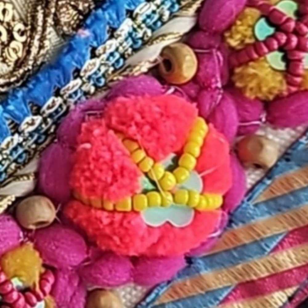 XL bohemian crochet embroidered beaded pompom zip… - image 4