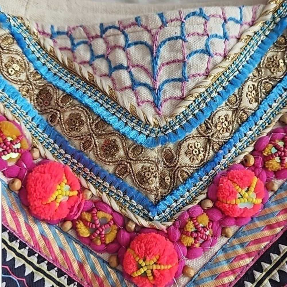 XL bohemian crochet embroidered beaded pompom zip… - image 7