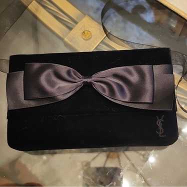 NWOT YSL Black Velvet Satin Bow Clutch Vanity Cosm