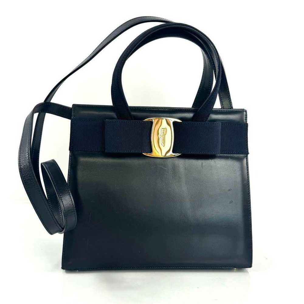 Salvatore Ferragamo Varina Bon navy handbag 2way - image 1