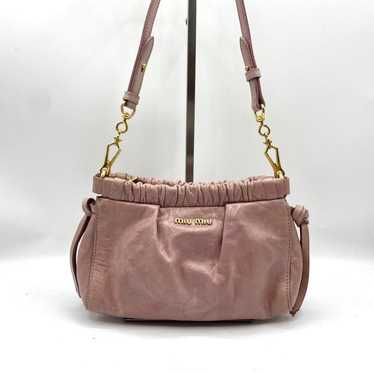 Miu Miu Shoulder Bag Pink Beige Ribbon