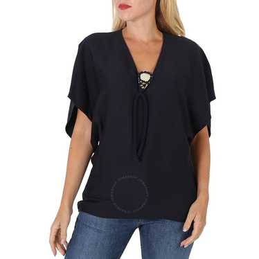 Chloé Chloe Ladies Ink Navy Silk Short Sleeve Top