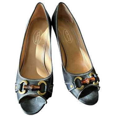 Vintage Talbots Leather Peep Toe Black Heels | Si… - image 1