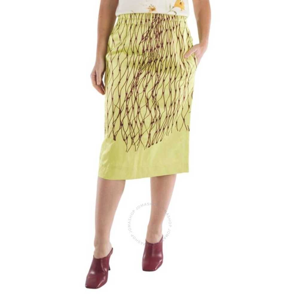 Dries Van Noten Neon Yellow Net Printed Midi Skirt - image 1