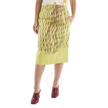 Dries Van Noten Neon Yellow Net Printed Midi Skirt - image 1