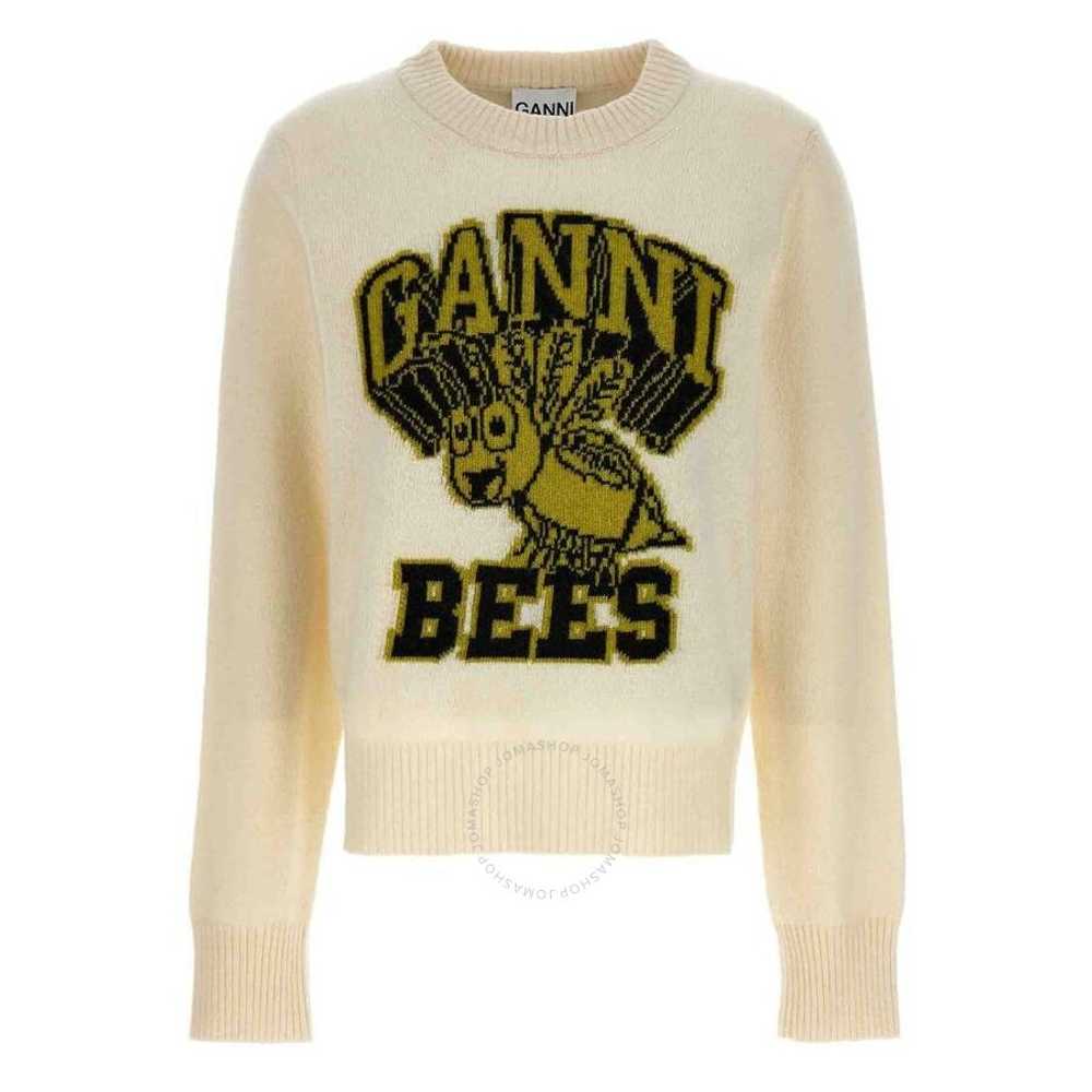 Ganni Egret Logo Intarsia Graphic Bees O-Neck Pul… - image 1