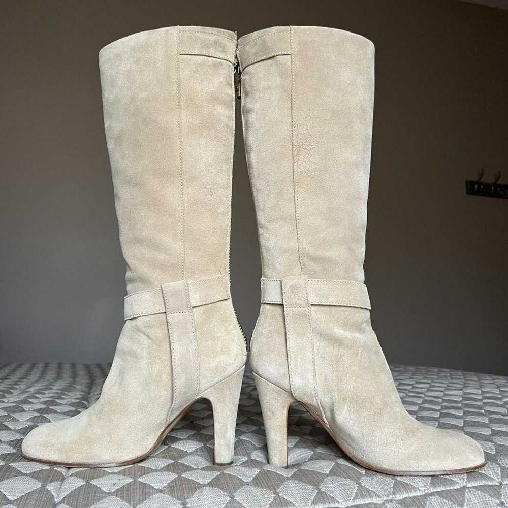 Juicy Couture Tan Beige Suede Knee High Heeled Bo… - image 12